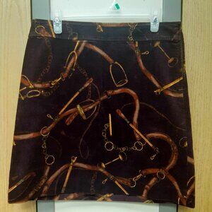 Talbots Brit & Bridle Women's Petite 8P Corduroy equestrian print skirt